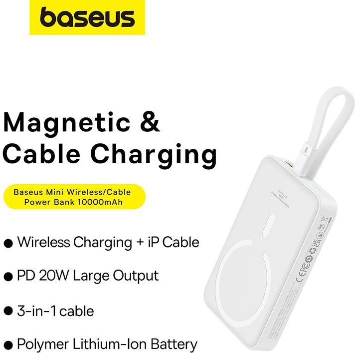 Productafbeelding Baseus Powerbank Magnetic Mini 10000mAh 20W MagSafe (wit) (10000 mAh, 20 W, 20 Wh)