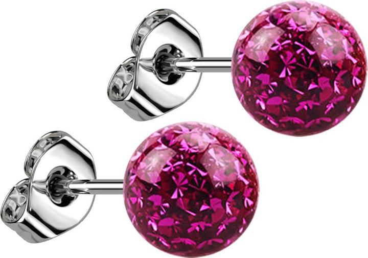 Produktbild Star Piercing Ohrstecker silber mit Kristall Kugel fuchsia Epoxy Schutzschicht (ohne Messing, Chirurgenstahl 316L)