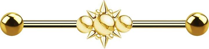 Star Piercing Barbell vergoldet zwei Kugeln drei Kugeln mit Cones (Chirurgenstahl 316L)