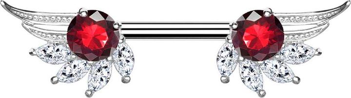 Star Piercing Barbell silber Engelsflügel mit Kristall rot (Chirurgenstahl 316L, Messing)