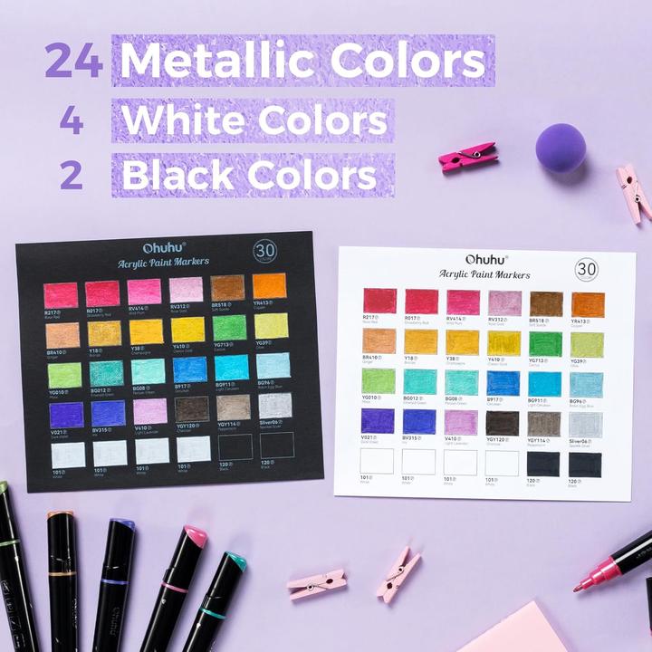 Actual product image Ohuhu Kakaako acrylic pencils (Silver, Multicoloured, Gold, Copper, Bronze, 3 mm, 30 x)