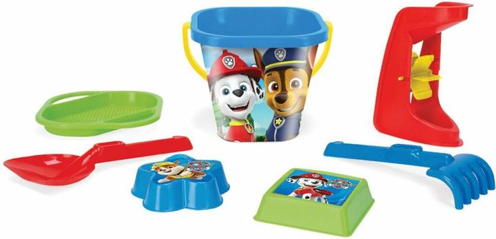 Magni 81142 - Eimergarnitur Paw Patrol mit Eimer, Sieb, Sandmühle, Schaufel, Rechen und 2 Sandformen