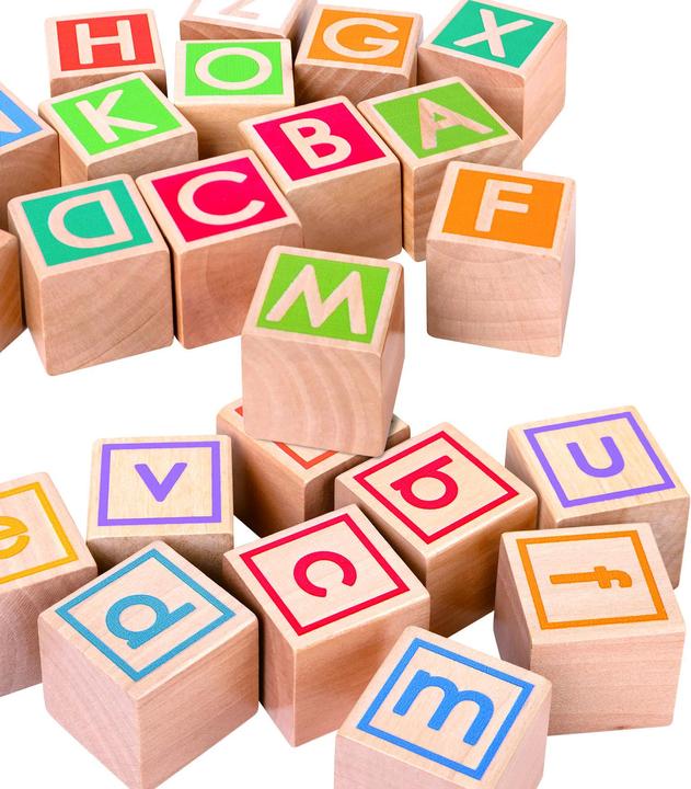 Actual product image Hape Letter blocks in the pull-along trolley