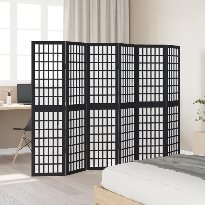 Produktbild VidaXL Paravent Raumteiler Trennwand 6-tlg. Schwarz Massivholz Paulownia