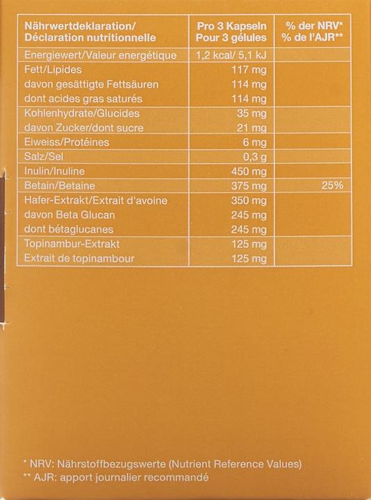 Nährwerte und Zutaten Epigenosan Epiprävital Präbiotika (90 Stück, Kapseln, 90 g)