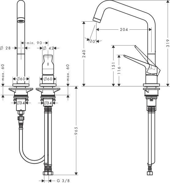 Produktbild Axor Citterio M DN 15 2-Loch Einhebel-Küchenmischer 240 mit Schwenkauslauf
