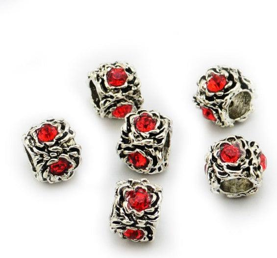 Hermex Strass Rose Bead versilbert 925 - Silbrig Rot (Silber 925)