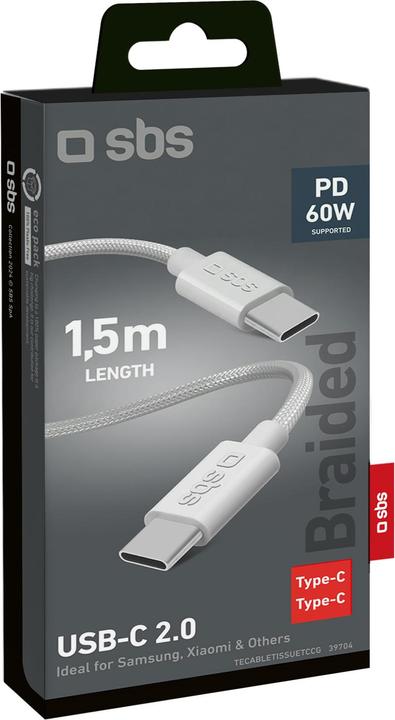 Image du produit SBS Connecteur USB-C vers USB-C gris (1.50 m, USB 2.0)