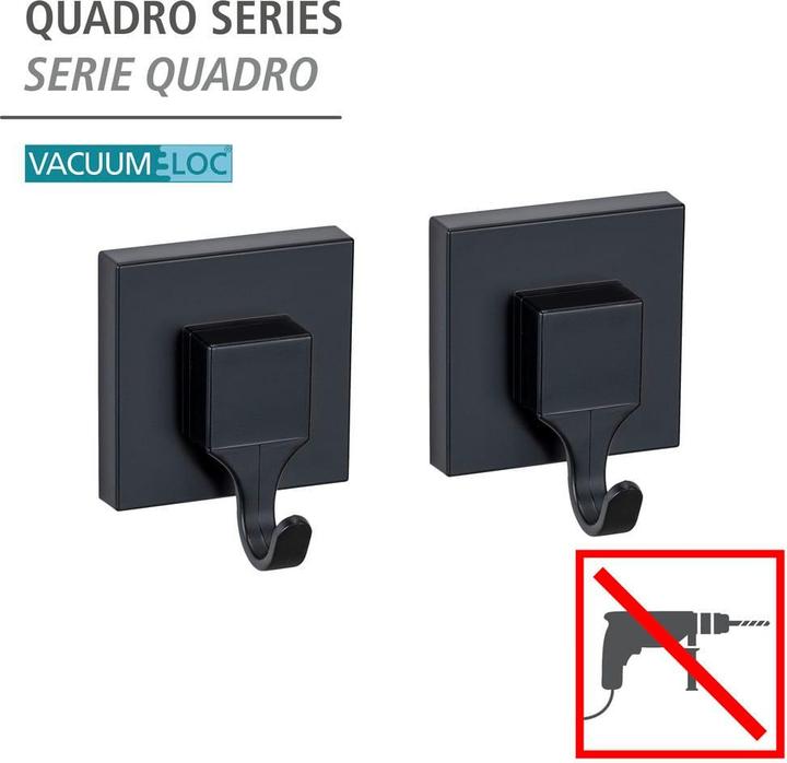 Produktbild Wenko Vacuum-Loc® Wandhaken Mod. Quadro Schwarz, 2er Set Befestigen ohne Bohren