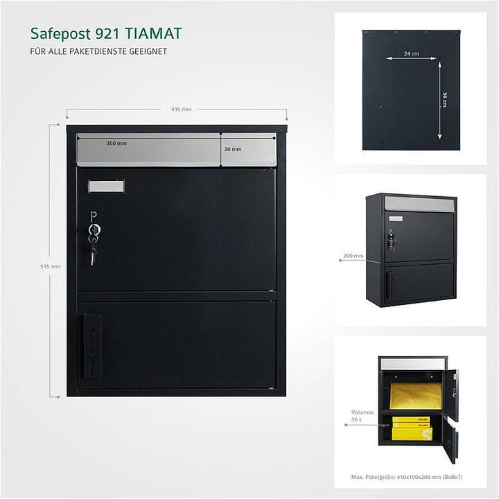 Produktbild SafePost 921 TIAMAT Briefkasten mit Paketfach anth