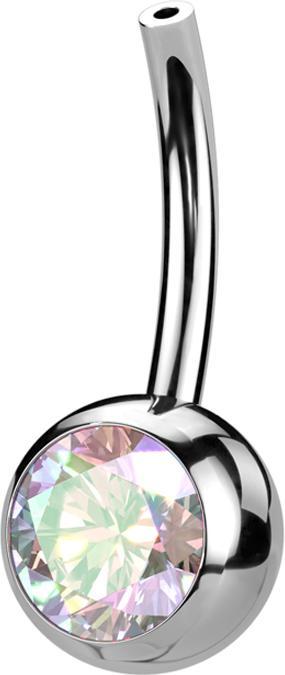 Produktbild Star Piercing Threadless Bananen-Stab silber mit Kugel Kristall multicolor (ohne Messing, Titan G23)