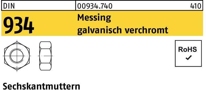 Produktbild Sechskantmutter DIN 934 M 5 Messing galvanisch verchromt (M5)