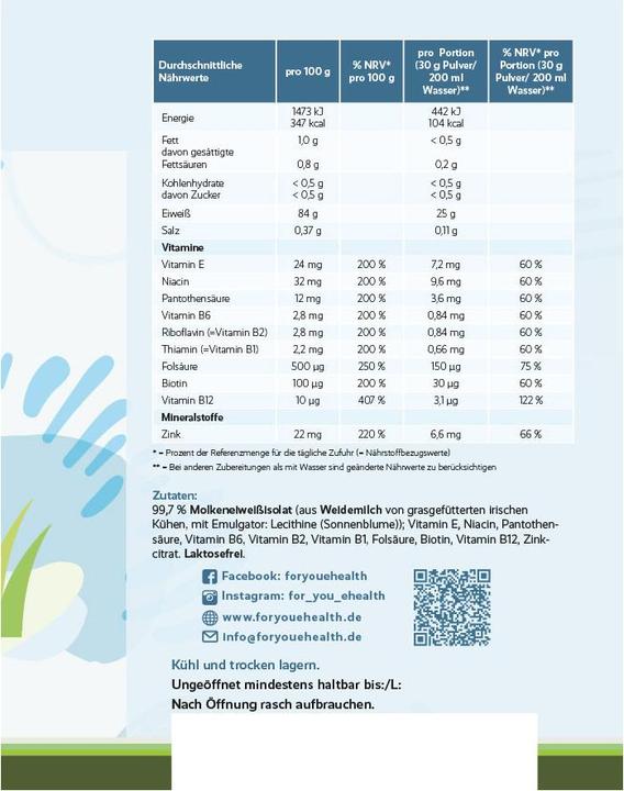 Produktbild For You Whey Protein Isolate (Neutral, 1 Stk., 600 g)