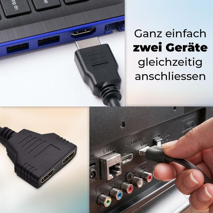 Produktbild Hermex HDMI Splitter Adapter 2in1 (1in/2out) Verteiler Mehrfachanschluss (0.30 m, HDMI)