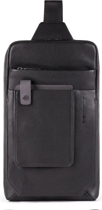 Actual product image Piquadro Tallin, Leather Bag, Mono Sling, Black, For Men, 20 x 33 x 5 cm