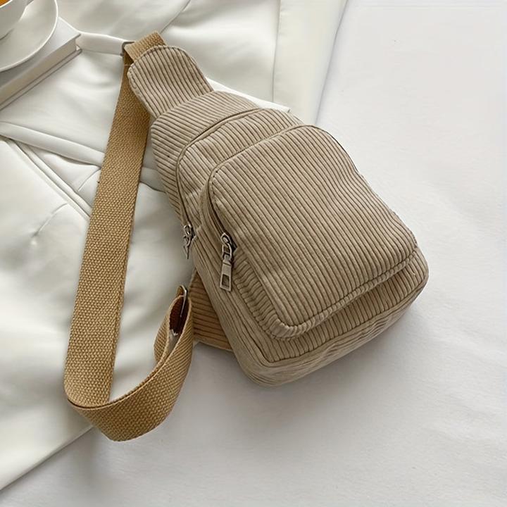 Only-Bags.Store Schicke schwarze Cord-Crossbody-Tasche - lässige Gürteltasche mit Reissverschluss, perfekt für