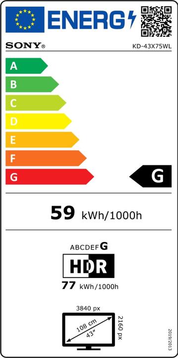 Label énergétique Sony KD-43X75WL (43", X75WL, LED, 4K, 2023)