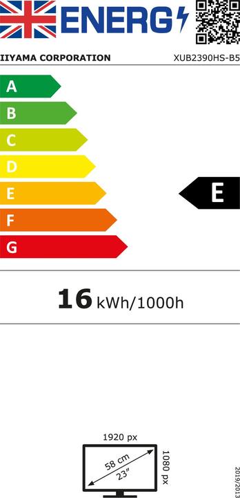 Label énergétique iiyama Dis 23 PL XUB2390HS-B5 (1920 x 1080 pixels, 23")