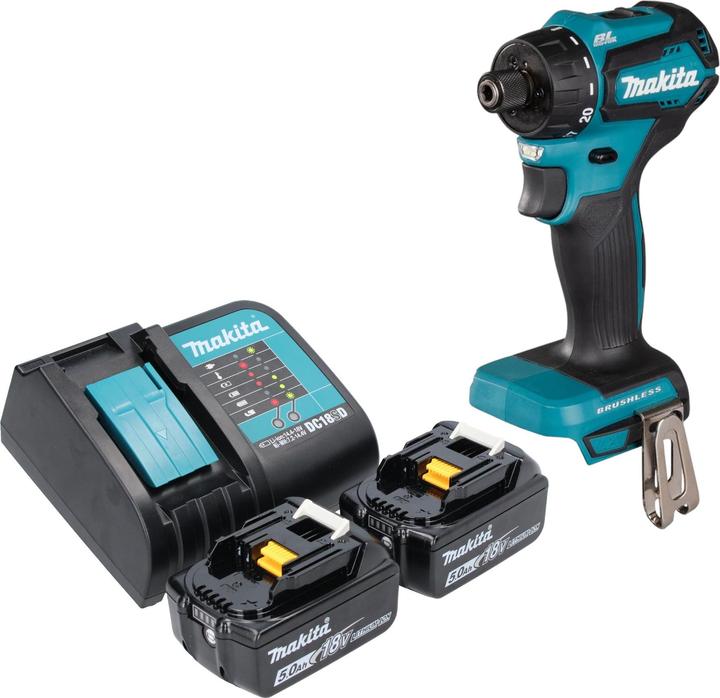 Productafbeelding Makita DDF 083 ST accuboormachine 18 V 40 Nm 1/4" borstelloos + 2x oplaadbare accu 5.0 Ah + lader (Oplaadbare batterij)
