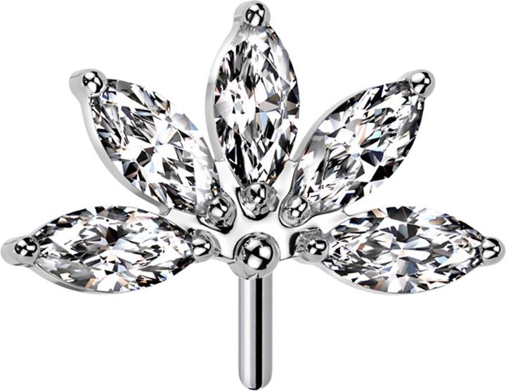 Star Piercing Threadless Fächer silber fünf Kristalle silber (Titan G23, ohne Messing)