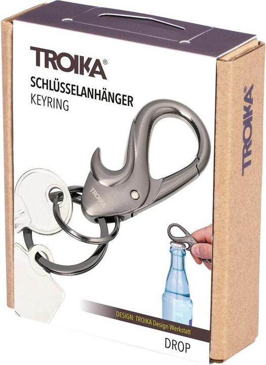 Produktbild Troika DROP Schlüsselanhänger mit 2 Ringen, Karabiner, Flaschenöffner, gunmetal