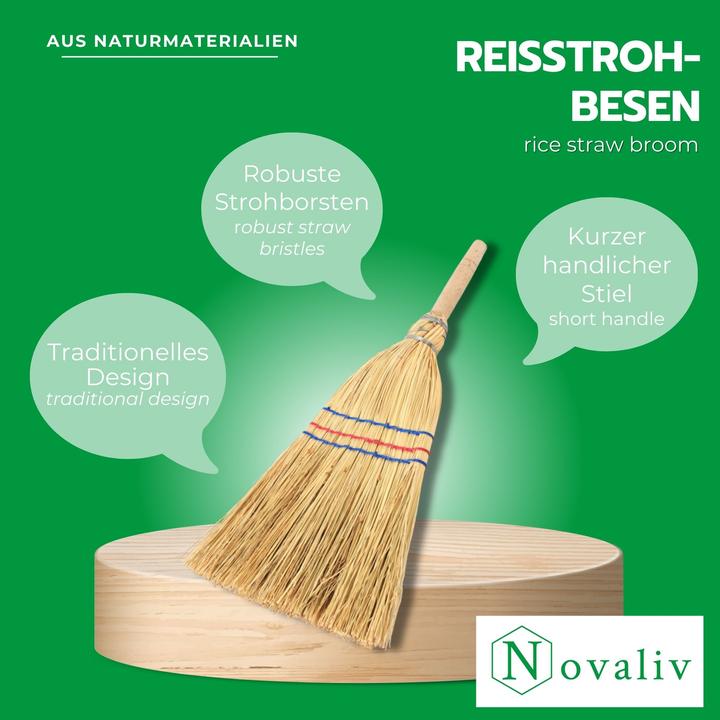 Produktbild Novatool Kleiner Besen Reisigbesen mit Stiel kurz 40cm Strohbesen Kinder Hexenbesen klein Garden Bro (1 Stk.)