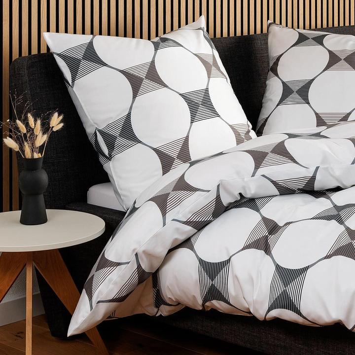 Produktbild Janine Mako-Satin Bettwäsche J.D. 87103 weiss grau schwarz (Bettwäsche Set, 160x210 cm + 65x100 cm)