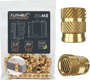 Ruthex M8 Gewindeeinsatz - 20 Stück RX-M8x12.7 Gewindebuchsen aus Messing (M8)