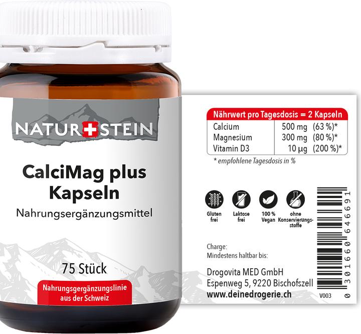 Nutritional values and ingredients Naturstein Calci/Mag plus capsule (75 Piece, Capsules, 179 g)