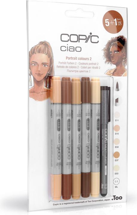 Image du produit Copic Marqueur ciao, 5+1 Set "Portrait 2 (Beige, Brun sable, Sépia, Marron, 0.30 mm, 6 x)
