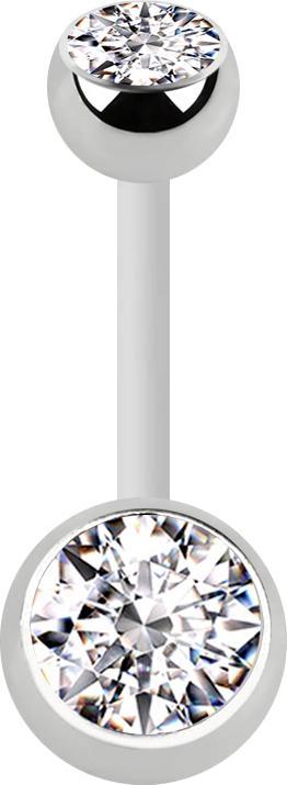 Star Piercing Banane weiss mit zwei Kugeln silber Kristall silber (Chirurgenstahl 316L, Bioflex, ohne Messing)