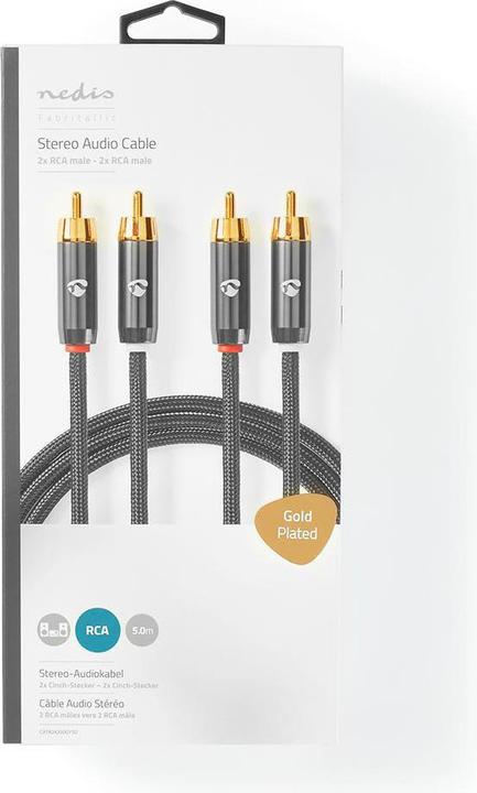 Immagine prodotto Nedis Cavo audio stereo 2X spinotti RCA 2X spinotti RCA placcati in oro 5,00 m rotondo grigio / grigio (5 m)