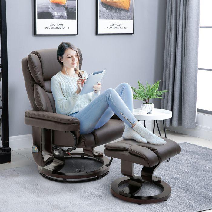 Immagine prodotto Swisshandel24 Poltrona relax poltrona massaggiante con poggiapiedi, funzione reclinabile in similpelle marrone