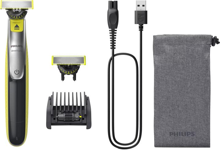Ladekabel, 1x Aufbewahrungstasche, 1x extra 360-Grad-Ersatzklinge, 1x verstellbarer Kammaufsatz