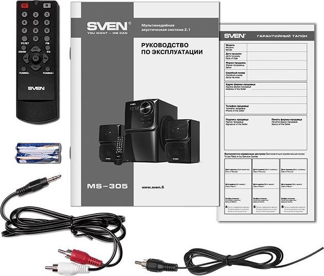 Actual product image Sven MS-305, 2.1 speakers, FM, Bluetooth, USB/SD, LED Ekranas, RC unit, power output 40W (20 + 2  1