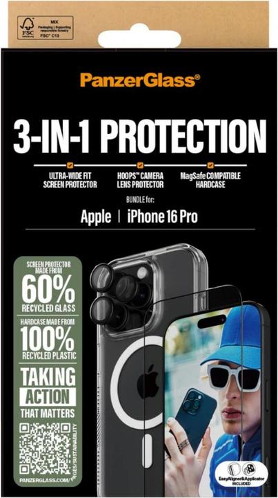 Productafbeelding PanzerGlass Bundel Ultra Wide FIt Glas + Etui + Lens (1 Stuk, Apple iPhone 16 Pro)
