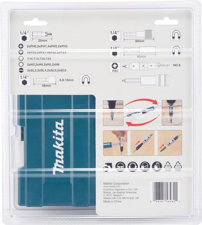 Actual product image Makita D-73461 TORQUE NOZZLE SET 47 PCS. (HEX5, Torx bits, HEX4, T25, T10, HEX3, T20, SL4, T15, SL5, SL6, HEX6, 2x Hex4, PZ0, PH0, 2XPZ1, 2xPH1, 25mm, SL3, 4xPZ2, 2xPZ3, 2xPH3, 4xPH2)