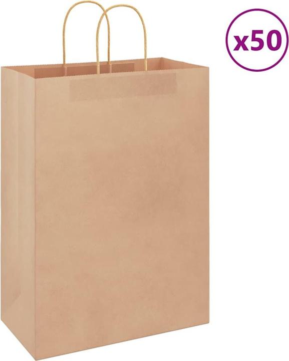 Produktbild VidaXL Kraftpapiertüten 50 Stk. mit Henkel Braun 32x17x44 cm Papiertüte (Geschenktüte, 50 x)