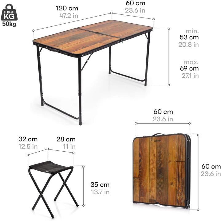 Produktbild Ty Höhenverstellbarer Campingtisch-Set klappbar mit 4 Klappstühlen