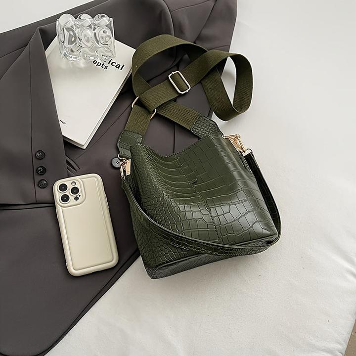 Only-Bags.Store Bucket Bag mit Krokodilmuster - Vielseitige Schulter- und Umhängetasche, schmutzabweisendes