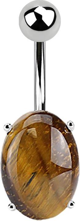 Star Piercing Banane silber mit Ovalem Tigerauge Stein (Mineralisch, ohne Messing, Chirurgenstahl 316L)