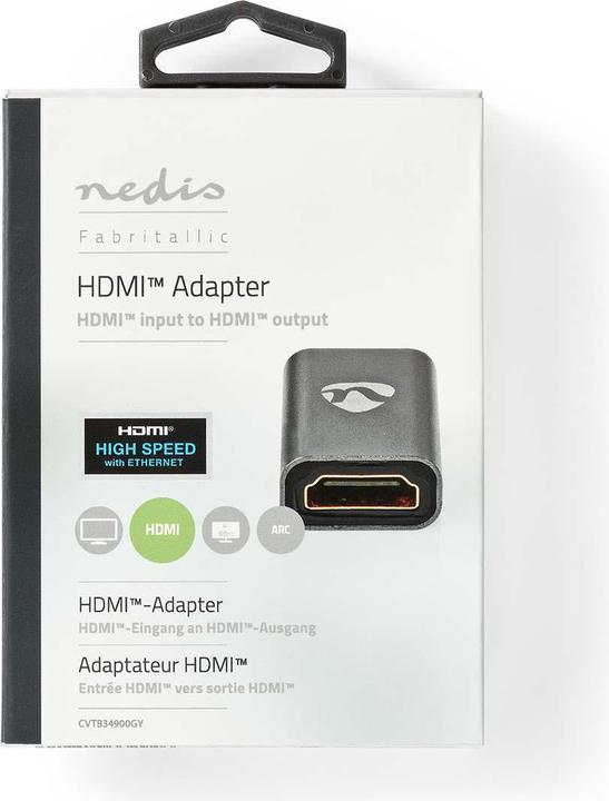 Produktbild Nedis HDMI™ -Adapter HDMI™ Buchse/HDMI™ Eingang HDMI™ Ausgang/HDMI™ Buchse Vergoldet Gerade Aluminiu (HDMI, 3 cm)