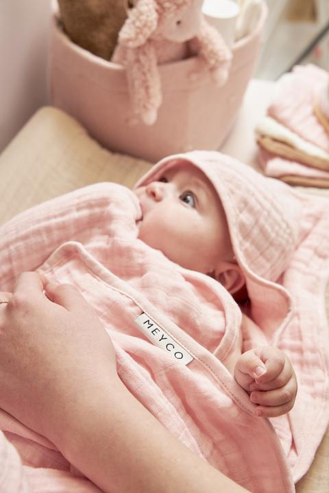 Actual product image Meyco MUSLIN HOODED TOWEL - SOFT PINK - 80X80CM