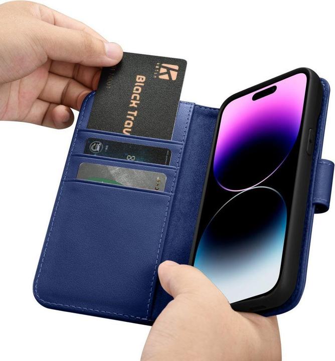 Produktbild iCarer Hülle Wallet 2 in1 Hülle iPhone 14 Pro Max. Leder Flip Case Anti-RFID Blau (WMI14220728-BU) (Apple iPhone 14 Pro Max)