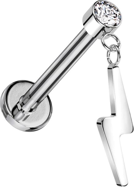 Produktbild Star Piercing Micro Threadless Labret silber Zylinder silber Kristall silber Anhänger Blitz silber (ohne Messing, Titan G23)