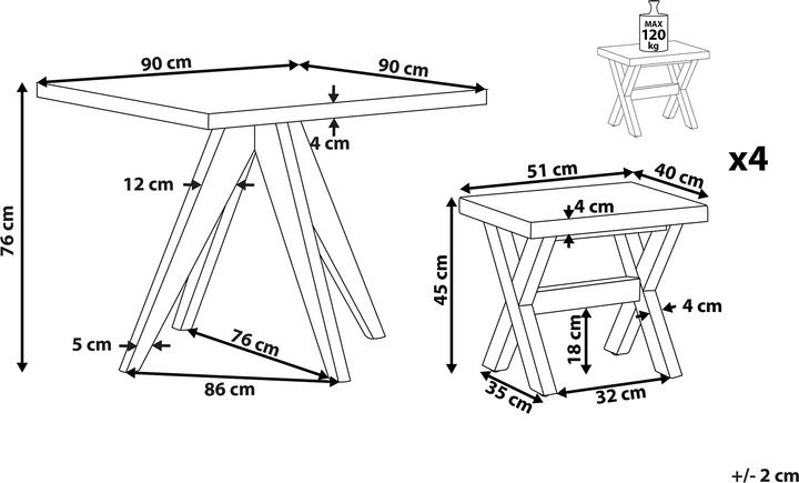 Produktbild Beliani Gartenmöbel Set Faserzement grau 4-Sitzer Tisch quadratisch OLBIA/TARANTO (90 cm)