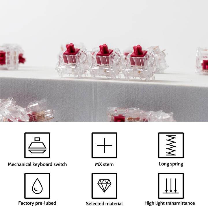 Actual product image Keychron Kailh Crystal Burgundy Pro Switch (110 pieces)