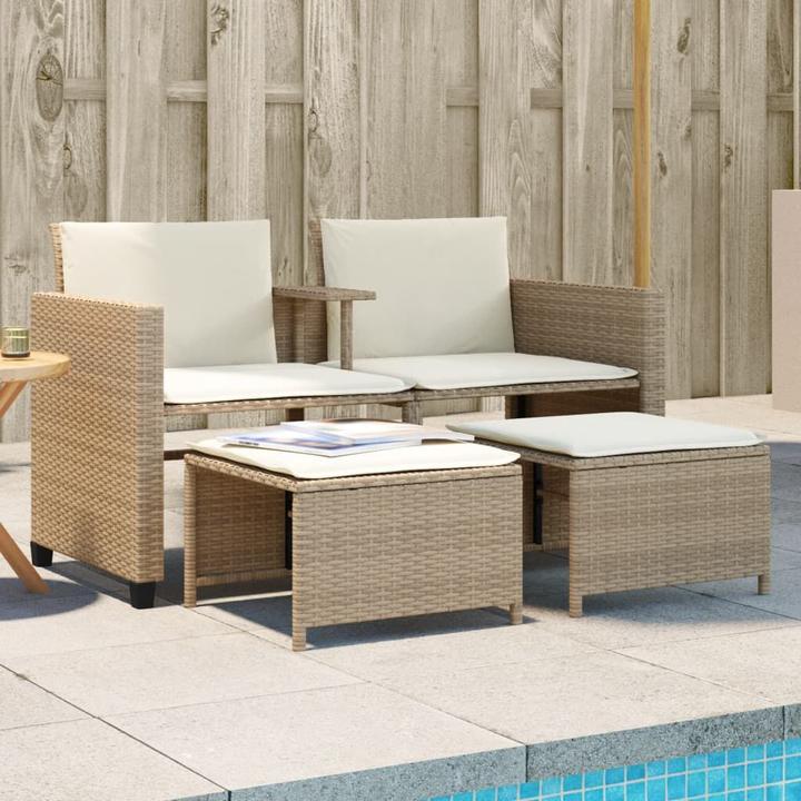 Produktbild VidaXL Gartensofa 2-Sitzer mit Tisch und Hockern