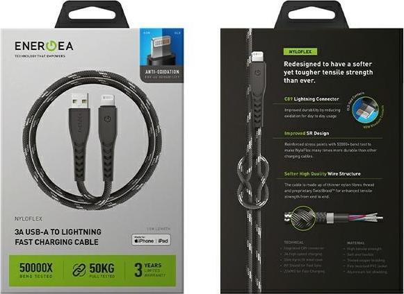 Actual product image Energea cable Nyloflex USB - Lightning Charge and Sync C89 MFI 1.5m czarny/black (1.50 m, USB 3.2 Gen 1)