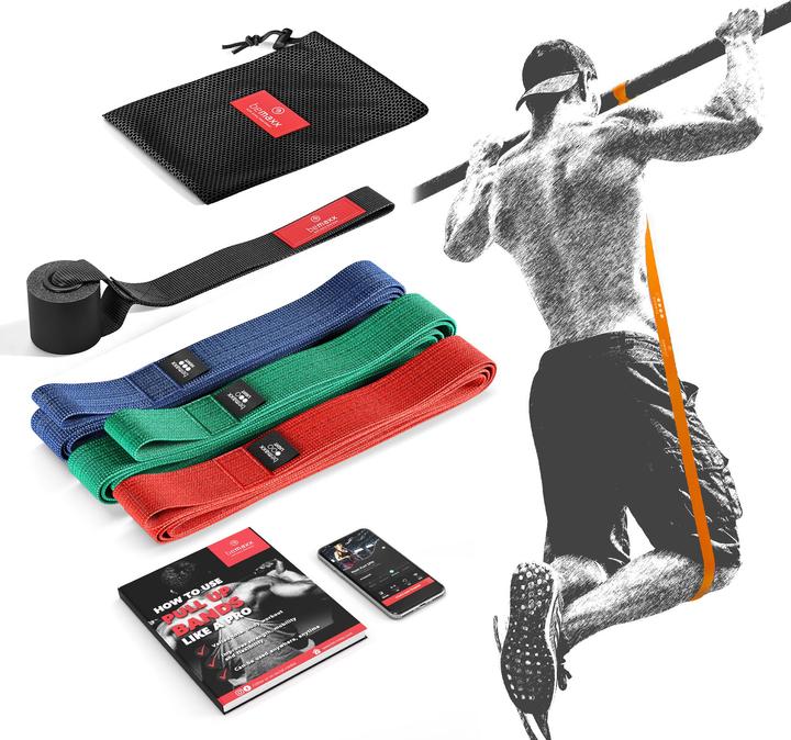 BeMaxx Sports Pull-Up Band Textile, Set of 3 (Fort, Moyen, Léger)